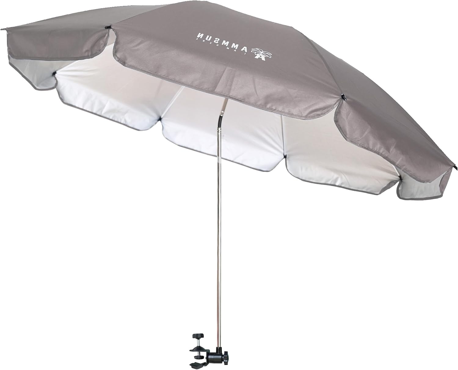 AMMSUN XL Chair Umbrella with Universal Clamp 52 inches and 360-degree Swivel UPF 50+, Portable Clamp on Camping or Beach Chair, Stroller, Wheelchair, Gray
