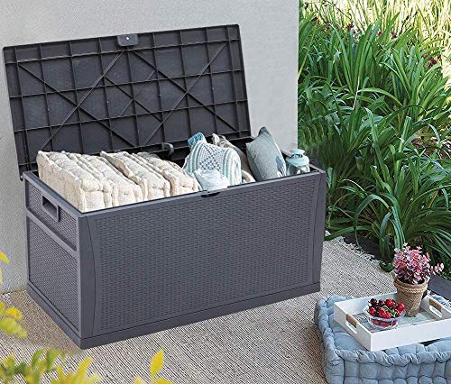75 Gallon Outdoor Storage Deck Box Patio Sun-proof Woodgrain Patio Storage Box for Patio, Garden, Balcony,Grey