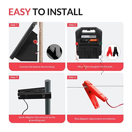 10 Miles Solar Electric Fence Charger with Day or Night Mode, 0.11 Joule Portable Solar Fence Charger for Livestock, Preventing Predators from Intruding