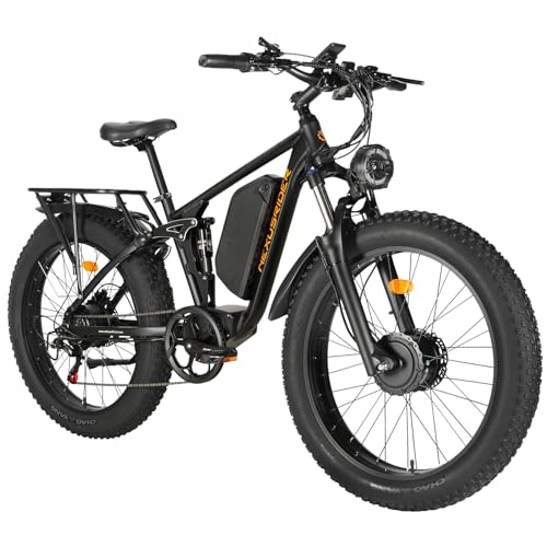2000W Dual Motor Electric Bike for Adults, 35 Mph 60 Miles AWD Ebike, 48V 22.4Ah Fat Tire MTB E Bikes, 26'' Full Suspension Hydraulic Disc Brake Adult Electric Bicycles for Men & Women