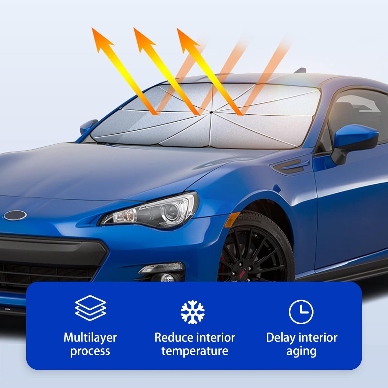 Pack-1 Car Windshield Sun Shade Umbrella, Foldable Sun Visor Protector, Keep Your Car Cool Heat Shield, Car Accessories, Universal for Most Car (Silver #31" x 55")