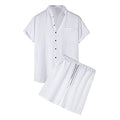 Men 2024 Summer Linen Beach Outfits Casual Stylish Solid Short Sets Short Sleeve Cuban Shirt Shorts 2 Piece Wedding Suit