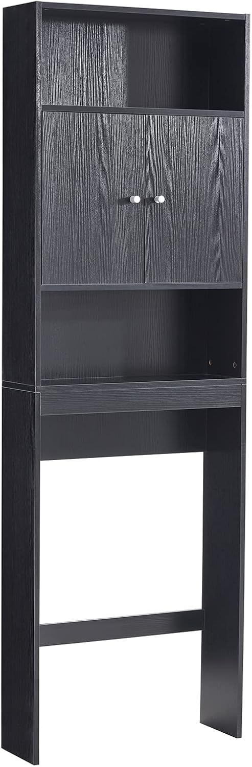 ME2 Bathroom Over The Toilet Storage Cabinet, 77'' Taller Bathroom Organizer Shelf Space-Saving Collect Cabinet with Shelves and Double Doors, Black