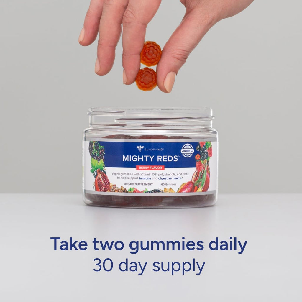Gundry MD Mighty Reds Gummies, Gluten Free Soy Free Multivitamin Supplement Chews with Polyphenols, Antioxidants, Prebiotic Fiber, and Vitamin D - (30 Servings)