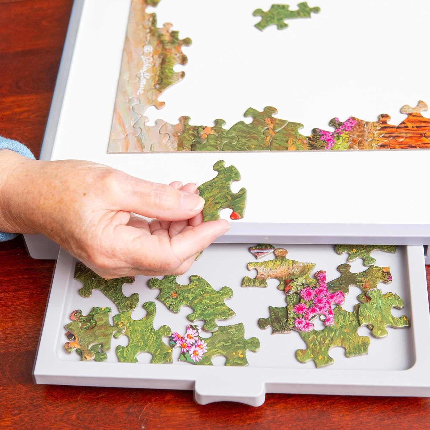 Bits and Pieces - 1500 Piece Puzzle Board with Drawers - Jumbo Pro Plateau - Lightweight Tabletop Deluxe Jigsaw Puzzle Organizer and Puzzle Storage System