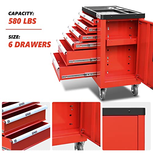 New Package DNA MOTORING 36" H X 30.5" W X 18"D Heavy Duty Lockable Slide Tool 6-Drawers Chest Rolling Tool Cart Cabinet with Keys (TOOLS-10002), Red