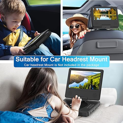 9.5" Portable DVD Player with 7.5" Swivel Display Screen, 5-Hour Built-in Rechargeable Battery, Car DVD Player,Supports SD Card/USB/CD/DVD and Multiple Disc Formats, High Volume Speaker,Black……