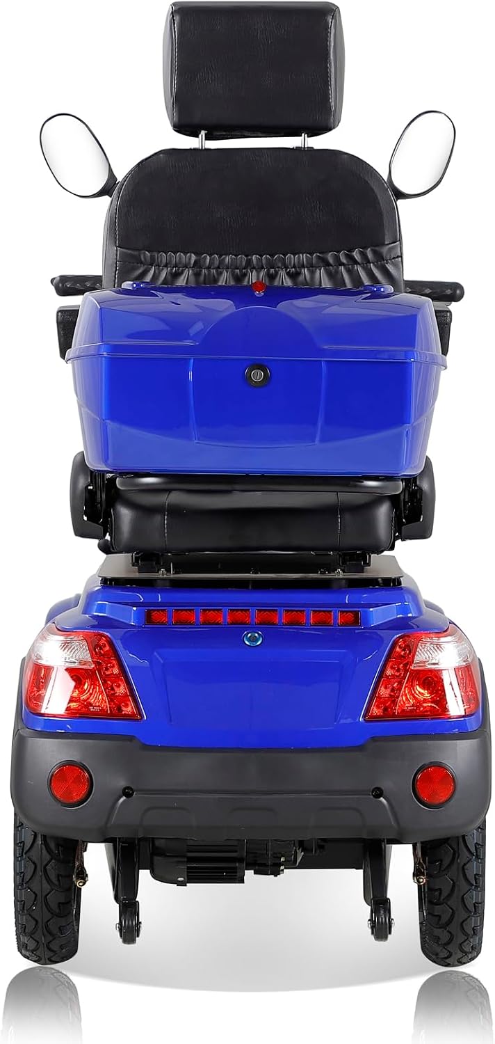 Heavy Duty 4 Wheel Mobility Scooters for Seniors & Adults 500lbs Capacity - Electric Powered Chair - 800W All Terrain Fast Mobility Scooter for Travel w/Long Range Battery Remote Key, Blue