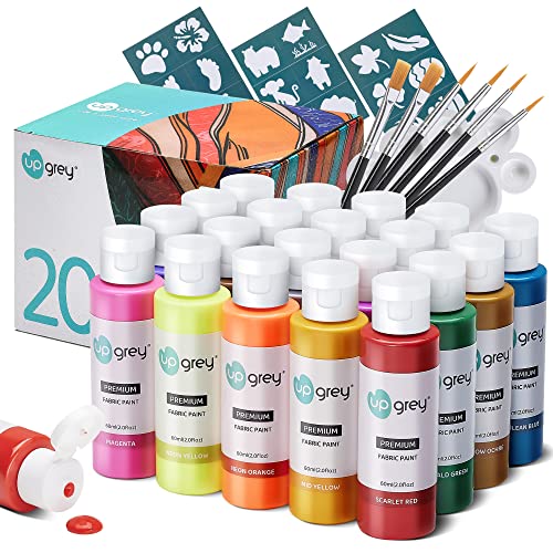 Fabric Paint Set for Clothes, 20 Colors(60ml/2oz Each) Permanent Textile Paint with 6 Brushes, 1 Palette, Washable Fabric Paint, Art Supplies for Clothes, Canvas, T-Shirts, Jeans, Bags, DIY Projects