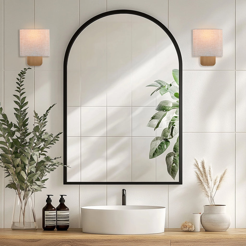 Modern Aleena Sconce with Linen Shade, Bedroom Wall Light Sconces, Modern Bathroom Sconces