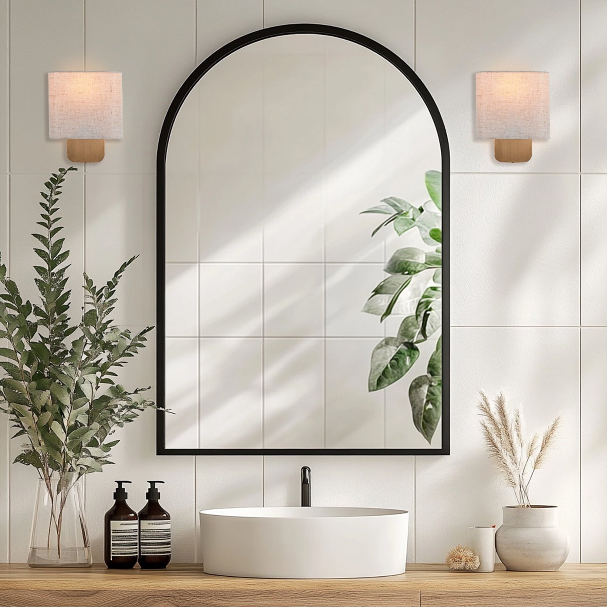 Modern Aleena Sconce with Linen Shade, Bedroom Wall Light Sconces, Modern Bathroom Sconces
