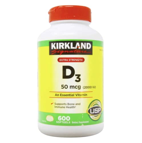 Kirkland Maximum Strength Vitamin D3 600 Softgels (Pack of 2)