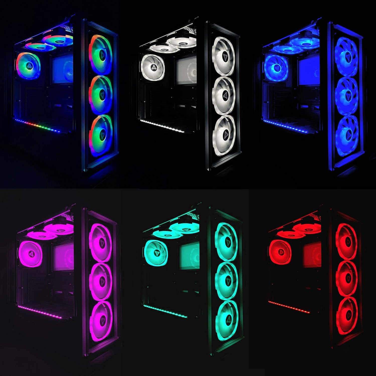 Apevia LP412L-RGB Lunar Pro 120mm Silent Dual-Ring RGB Color Changing LED Fan for Gaming with Remote Control, 28x LEDs & 8X Anti-Vibration Rubber Pads (4-pk)
