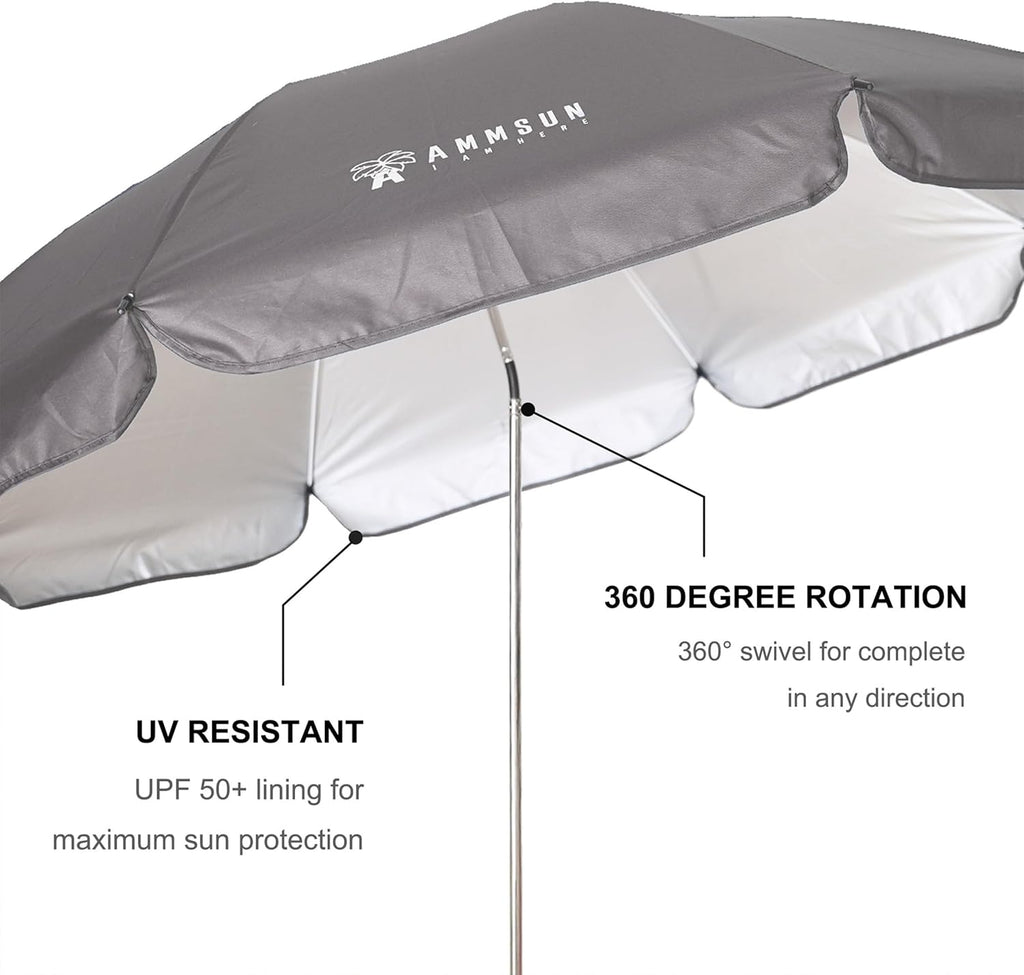 AMMSUN XL Chair Umbrella with Universal Clamp 52 inches and 360-degree Swivel UPF 50+, Portable Clamp on Camping or Beach Chair, Stroller, Wheelchair, Gray