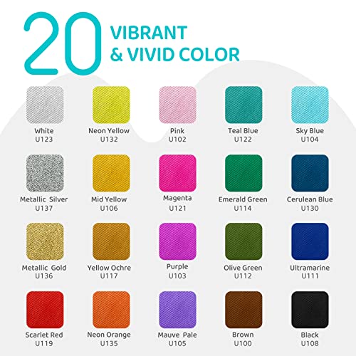 Fabric Paint Set for Clothes, 20 Colors(60ml/2oz Each) Permanent Textile Paint with 6 Brushes, 1 Palette, Washable Fabric Paint, Art Supplies for Clothes, Canvas, T-Shirts, Jeans, Bags, DIY Projects