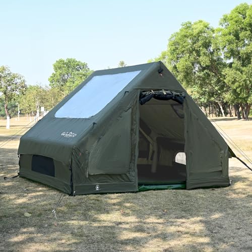 Inflatable Tents Blow up Tents for Camping, 4-6 Persons 4 Season Oxford Cabin Tent with pump, Easy Setup Waterproof with Mesh Windows & Doors Outdoor Sandgold