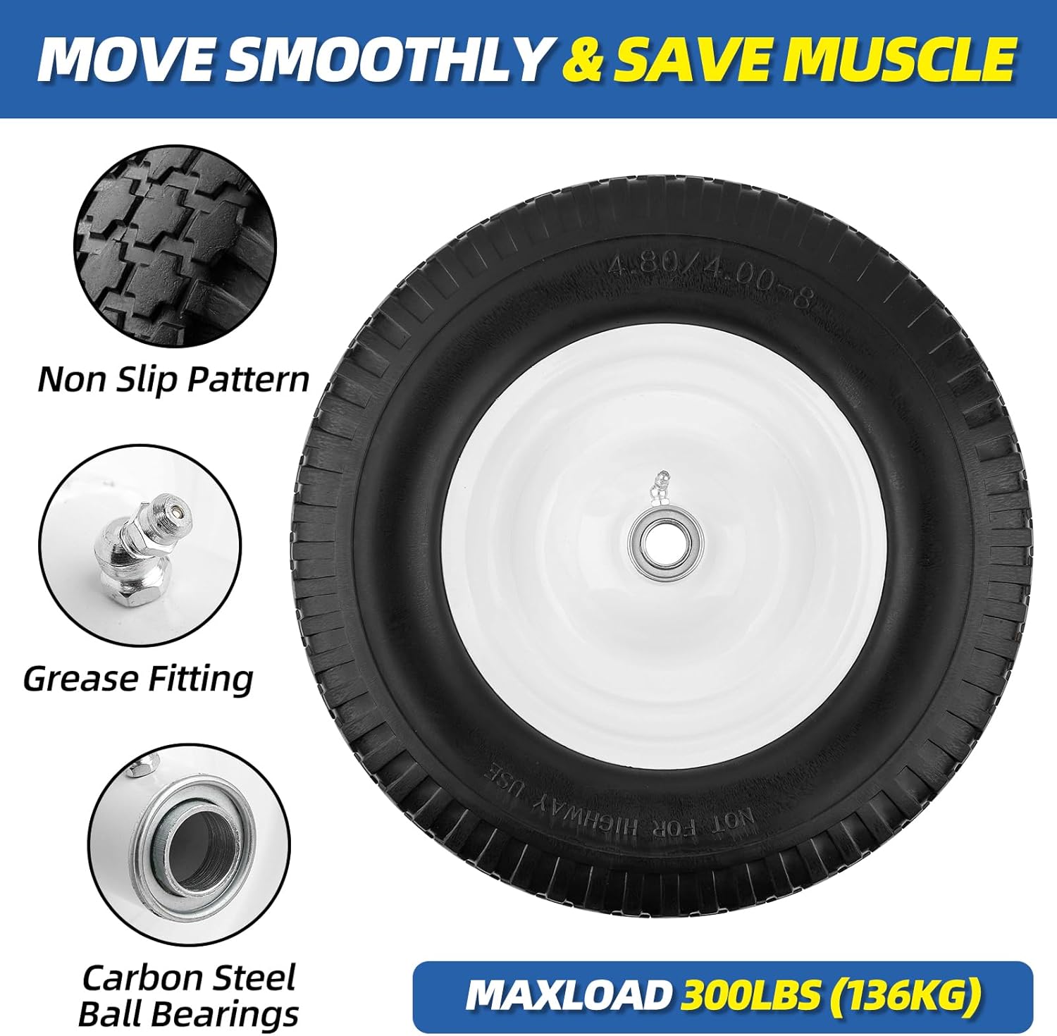 Universally Fit Flat Free Wheelbarrow Tire - NEVER HAVE A FLAT AGAIN