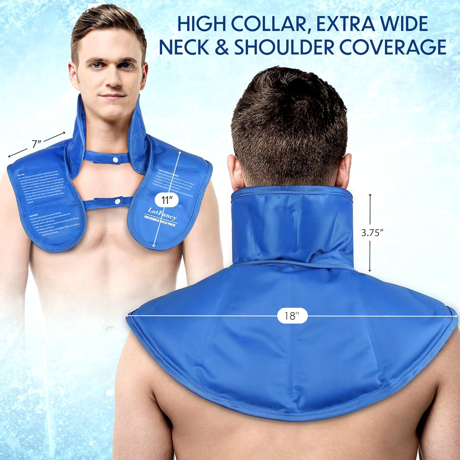 LotFancy Neck and Shoulder Gel Ice Pack, Reusable Cold Neck Wrap for Pain with Adjustable Straps, Flexible Cold Therapy for Swelling, Injuries, Stress, Tension Relief