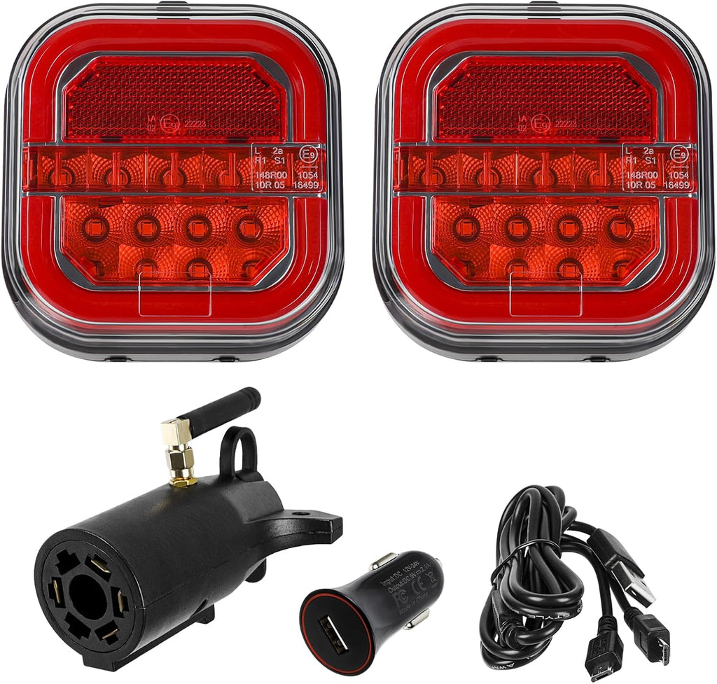 Yinaolan Magnetic Wireless LED Trailer Rear Lights Kit,Wireless Trailer Lights for Towing,2PCS Rechargeable Universal LED Tail Light Kit for Tow Truck Trailers, Caravans, Campers, RVs, Vans, Boats
