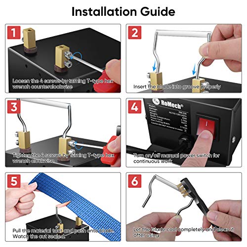 ROMECH 120W Adjustable Electric Rope Cutter, Hot Knife Thermal Blade, Bench Mount Cutting Tool Kit for Braid Fabric Webbing Belting Ribbon (120W, RM-025)