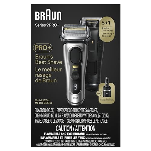 Braun Series 9 PRO+ Electric Razor for Men, 5 Pro Shave Elements & Precision Long Hair Trimmer, 6in1 SmartCare Center, Wet & Dry Electric Razor for Smooth Skin with 60min Battery Runtime, 9567cc