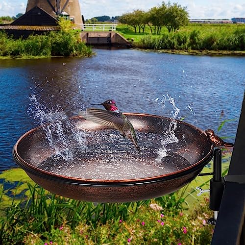 13 Inches Deck Bird Bath, Metal Bird Bath Bowl Unheated with Clamp Detachable, Bird Baths for Outdoors Railing Balcony Garden Decor