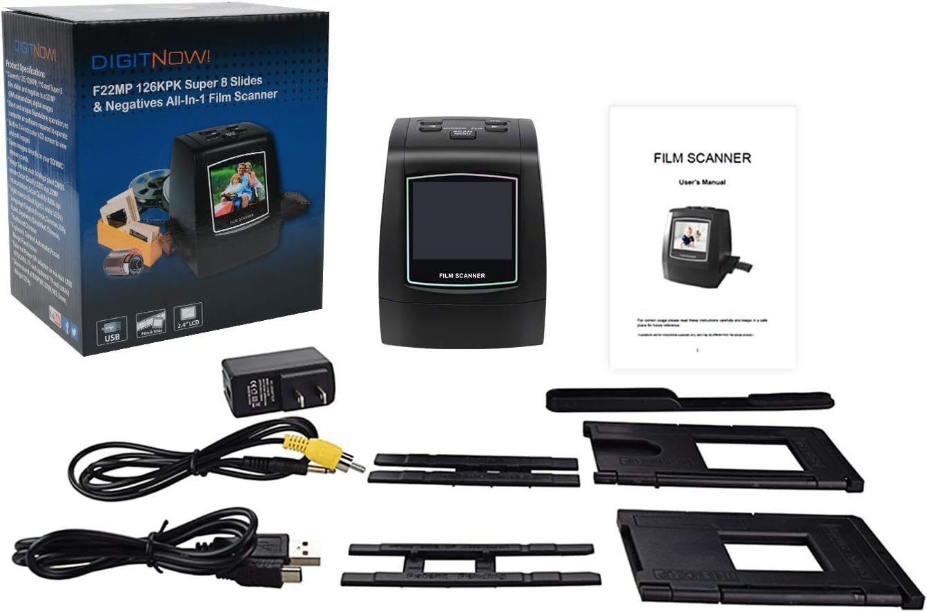 DIGITNOW 22MP All-in-1 Film & Slide Scanner, Converts 35mm 135 110 126 and Super 8 Films/Slides/Negatives to Digital JPG Photos, Built-in 128MB Memory, 2.4 LCD Screen