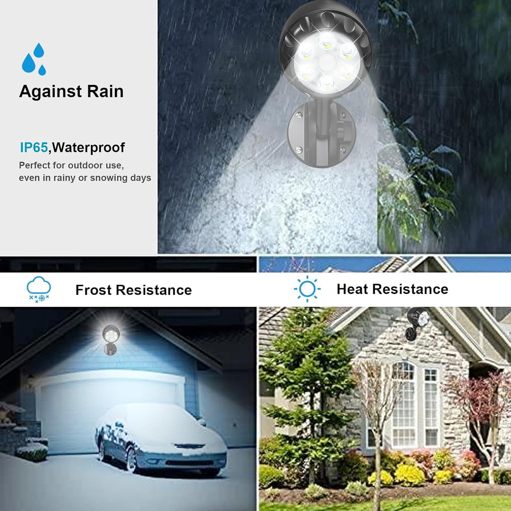 Led Motion Sensor Light Battery Operated, IP65 Waterproof Ultra Bright Motion Sensor Outdoor Spotlight Head Adjustable with 8W 600 Lumen 6000K 6LEDs for Garage Yard Porch Patio 2P