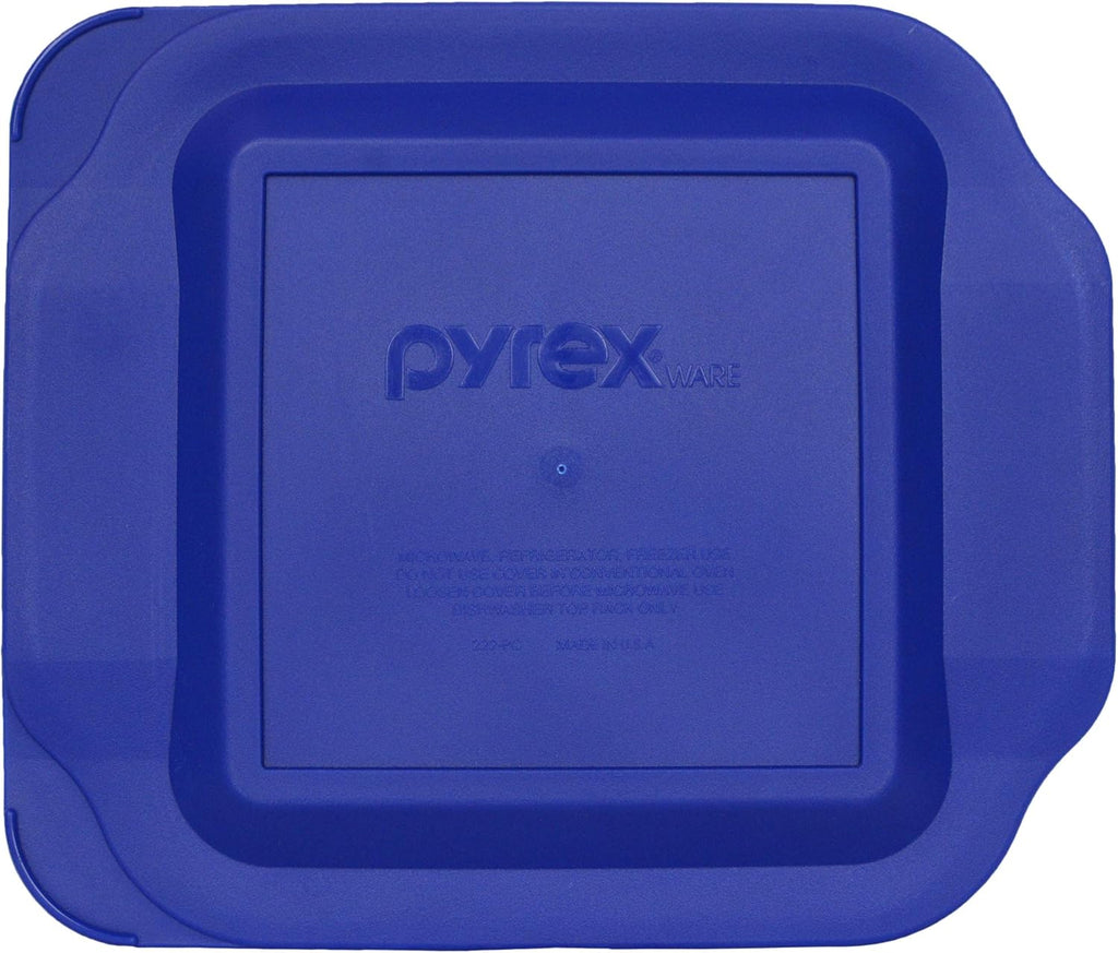 Pyrex (2) 222 Square Glass Baking Dishes & (2) 222-PC Blue Lids Made in the USA