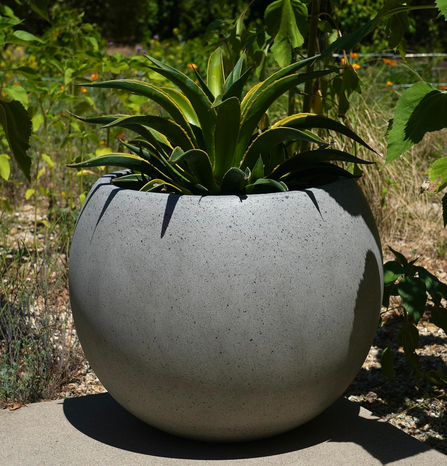 Happy Trees Modern Concrete Sphere Planter for Indoor and Outdoor Potted Plants, Strong, Lightweight, Contemporary Design, 21" (Large)