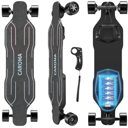 Caroma 38" Electric Skateboard with Remote, 1200W Brushless Motor, 28 Miles Range & 28Mph Top Speed, Max Load 300lbs, 9 Layer Maple Wood, Safety Luminous Sandpaper, Electric Longboard for Adults Teens