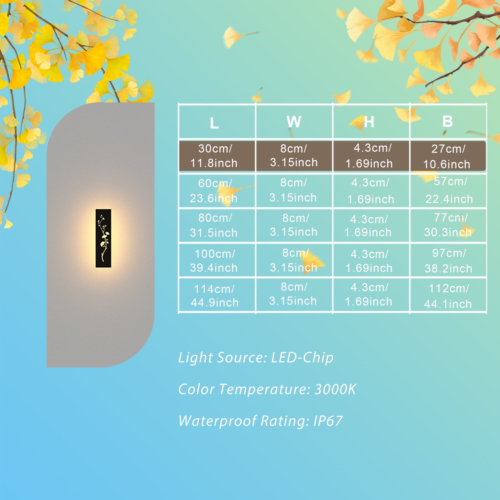 1 Pack 11.8inch-Black waterproof outdoor wall light, modern outdoor LED long wall light waterproof wall light, porch light, outdoor 3000K wall light, suitable for villas, courtyards, gardens, garages