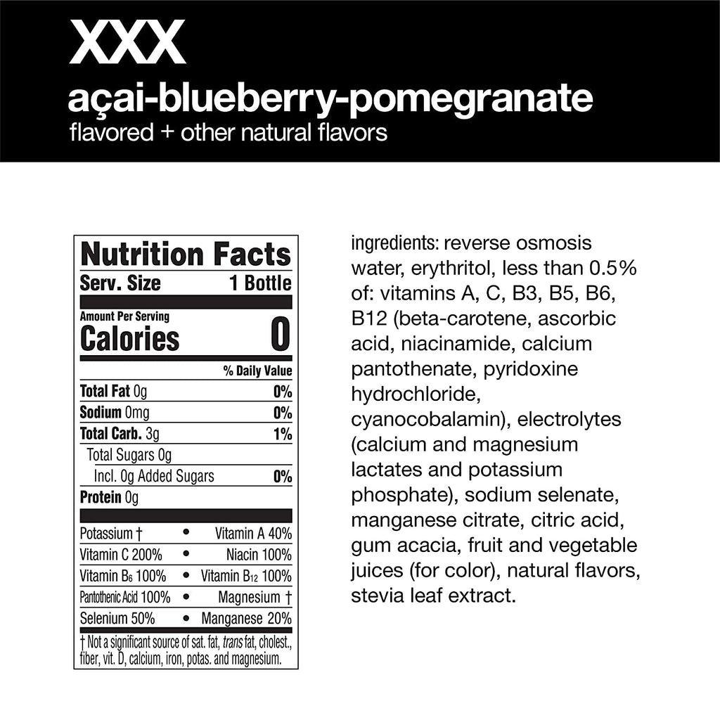 Vitamin Water ZERO Sugar - XXX Acai-Blueberry-Pomegranate | 20 Fl Oz Bottles, Nutrient Enhanced Flavored Water w/ Vitamins, Antioxidants, Electrolytes | Pack of 12