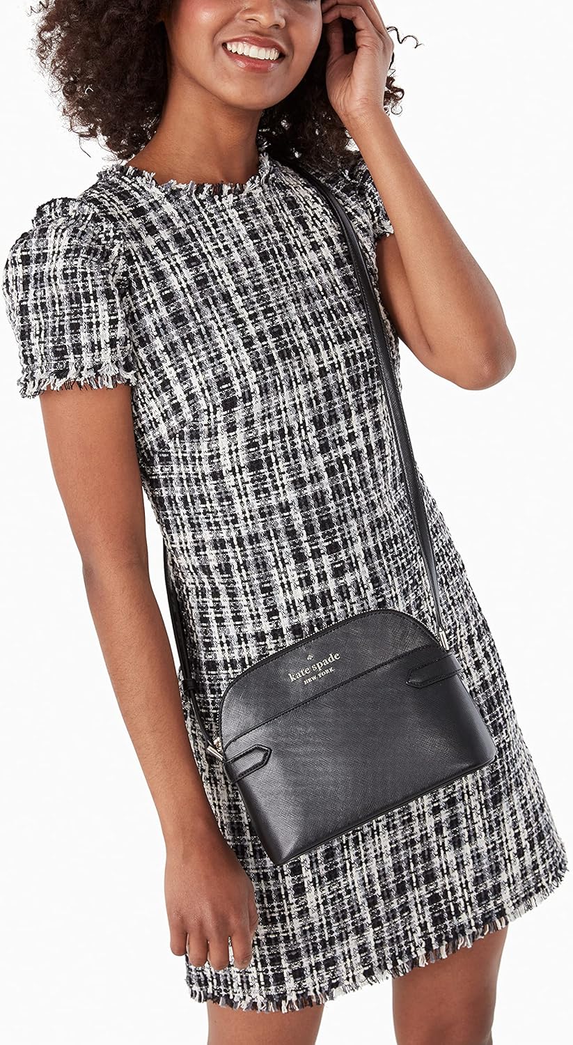 Kate Spade Staci Dome Saffiano Leather Crossbody Bag Purse Handbag (Black)