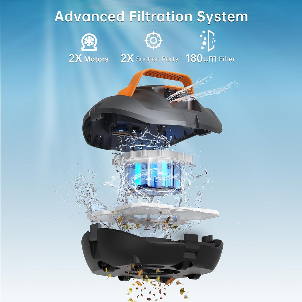 Robotic Pool Cleaner, Cordless Pool Vacuum for Above Ground Pool, Lasts up to 100Mins, Above Ground Pool Vacuum with Self-Parking Function, Ideal for Swimming Pool Cleaning up to 850 Sq.Ft