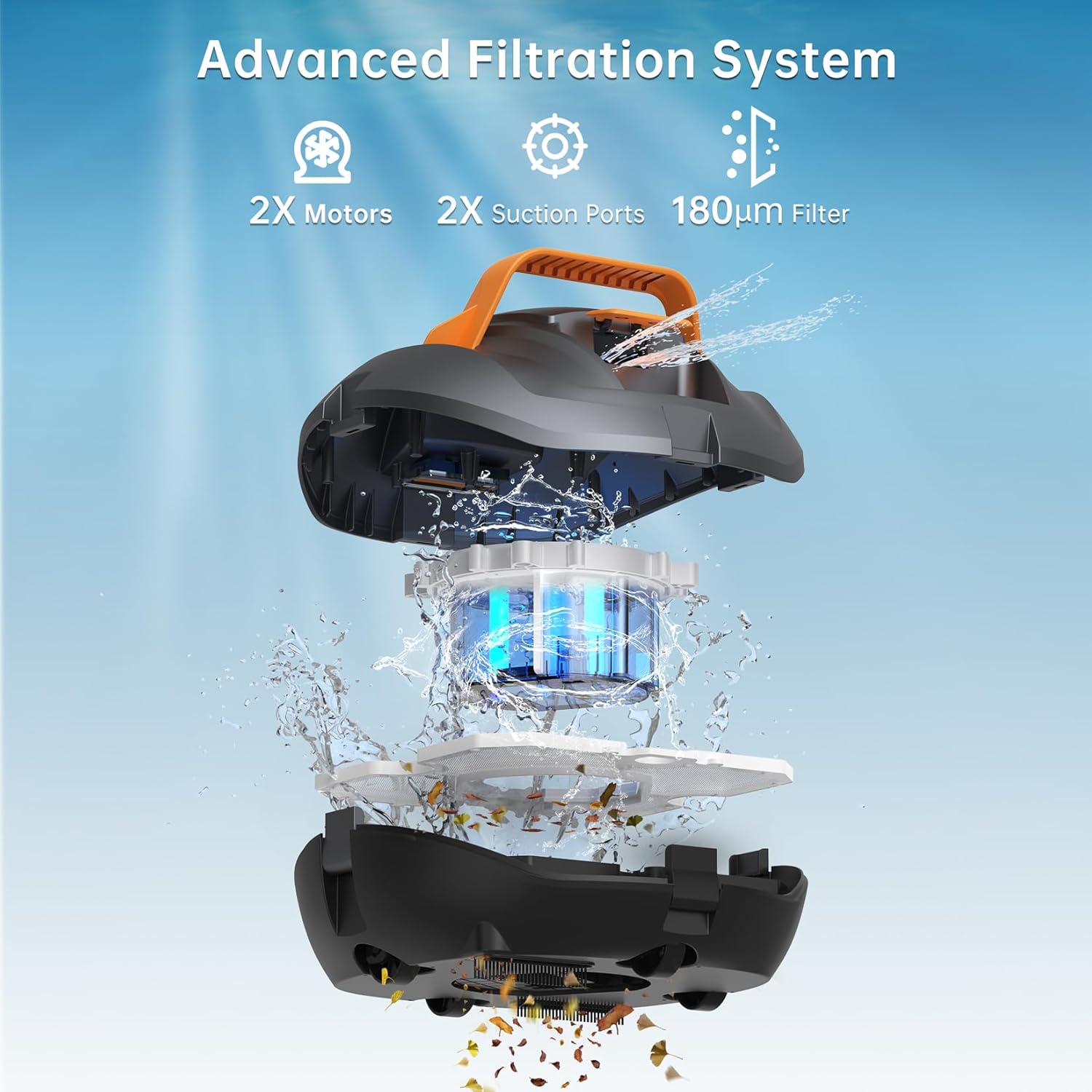 Robotic Pool Cleaner, Cordless Pool Vacuum for Above Ground Pool, Lasts up to 100Mins, Above Ground Pool Vacuum with Self-Parking Function, Ideal for Swimming Pool Cleaning up to 850 Sq.Ft