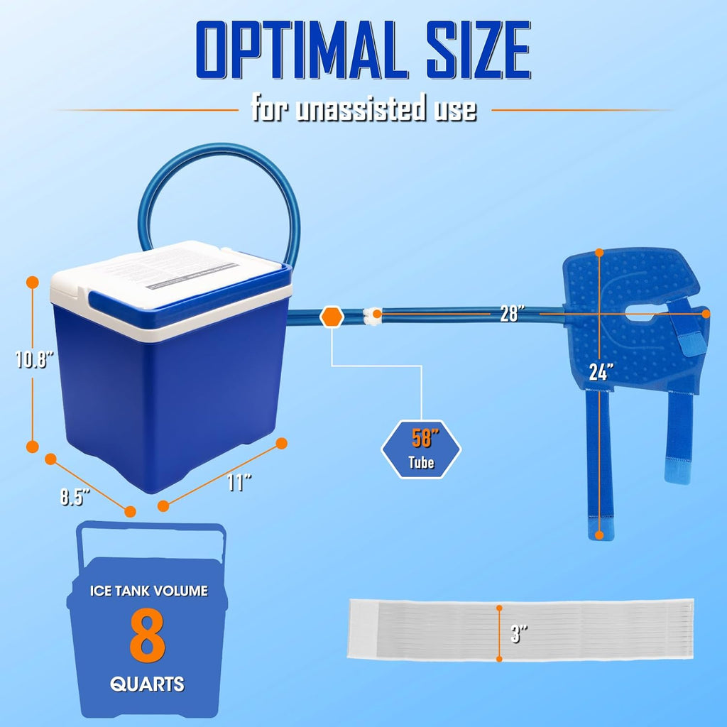Cold Ice Machine Therapy System with Digital Timer, Knee/Joint Pad, Cooling Reservoir and Quiet Bump, for Post-Surgery and Post-Trauma Pain Relief