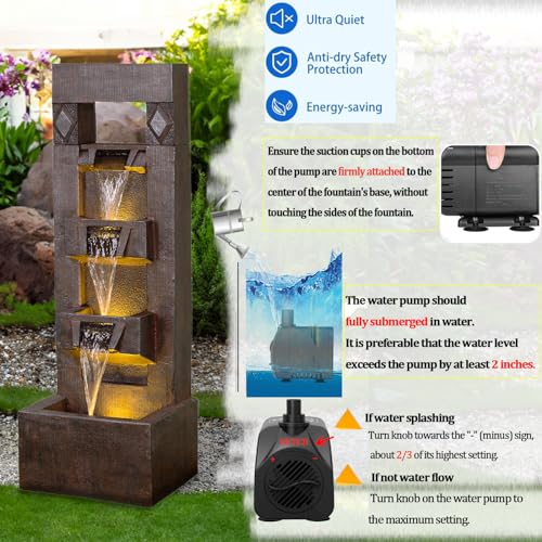 Tall Floor Outdoor Fountains and Waterfalls with Lights Indoor Water Fountain Outdoor Modern Cascading Floor-Standing Indoor Outdoor Fountain