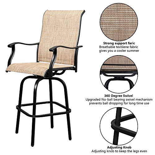 VINGLI Upgraded 3PCS Swivel Outdoor Bar Set Patio Bar Set Outdoor Bistro Set, 2 Swivel Bar Stools and Bar Table for Yard, Garden High Top Outdoor Table and Chairs (Black)