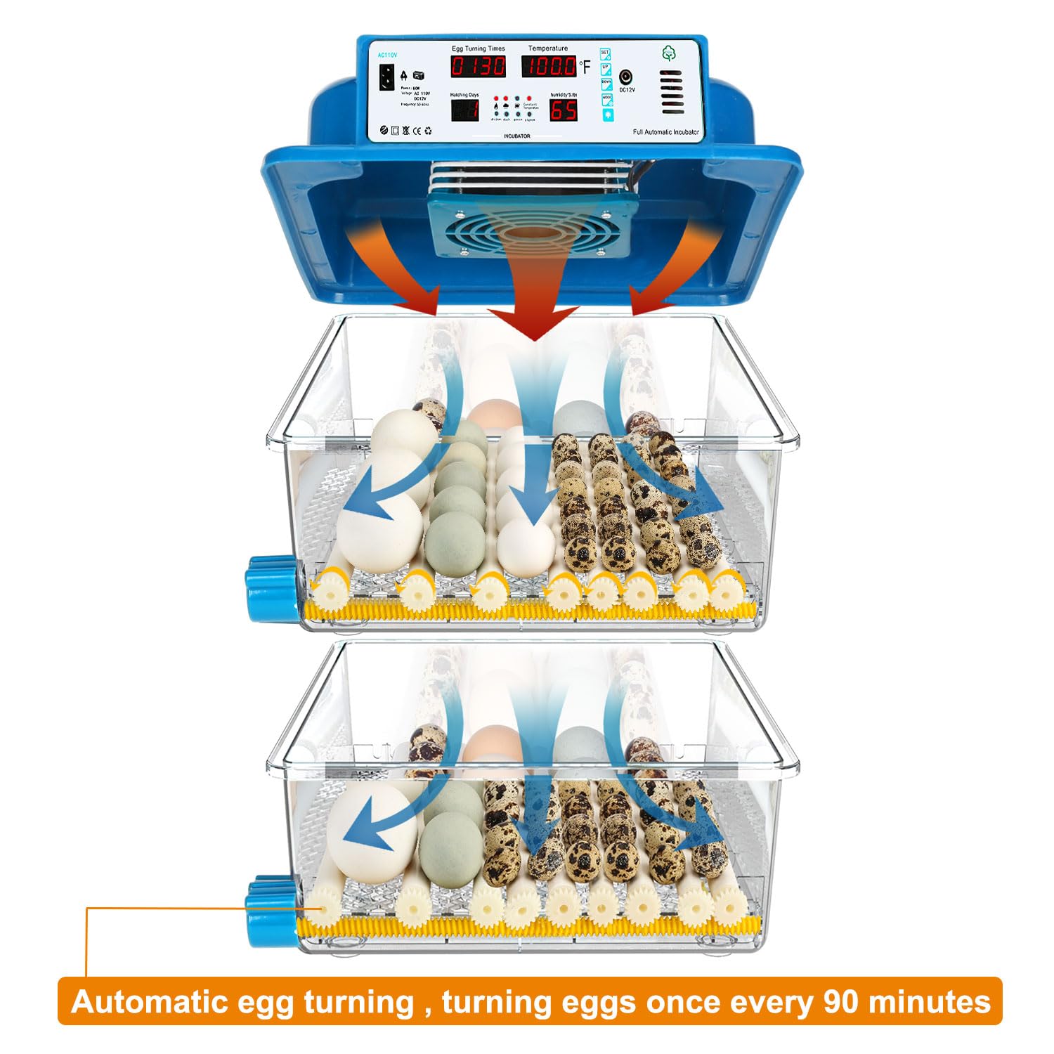 120 Egg Incubators for Hatching Eggs Automatic Temperature Control Chicken Quail Eggs Incubator Humidity Monitoring for Farm Egg Incubation
