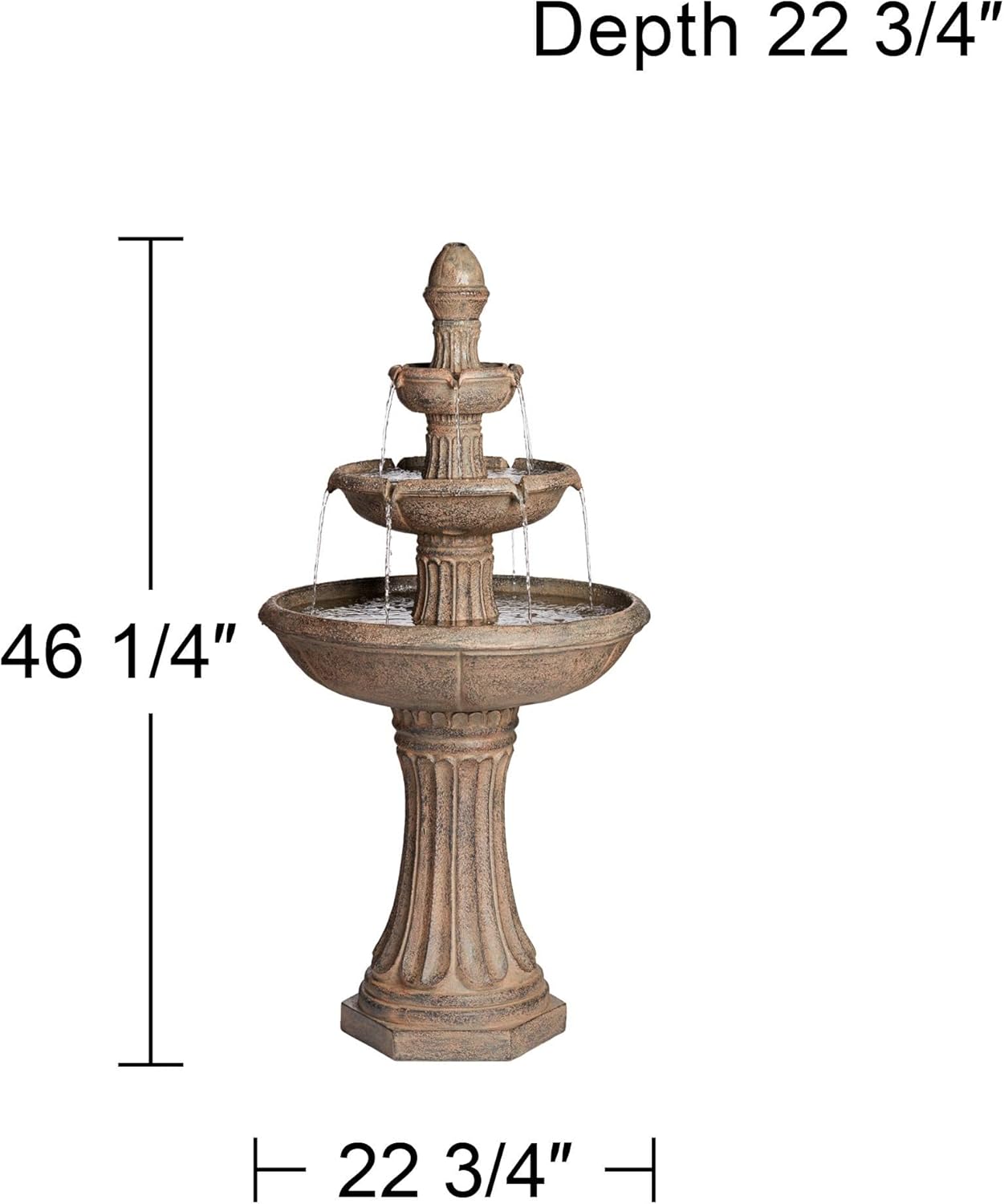 Farron Rustic Outdoor Floor Water Fountain 46" High with Light LED 3-Tiered for Garden Patio Yard Deck Home Lawn Porch House Relaxation Exterior Balcony Roof - John Timberland