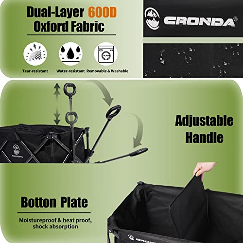 Collapsible Outdoor Utility Wagon with 300 lbs Capacity,Heavy Duty Folding Wagon with Side Pocket,Portable Grocery Wagon for Shopping Garden Camping Picnic,Black