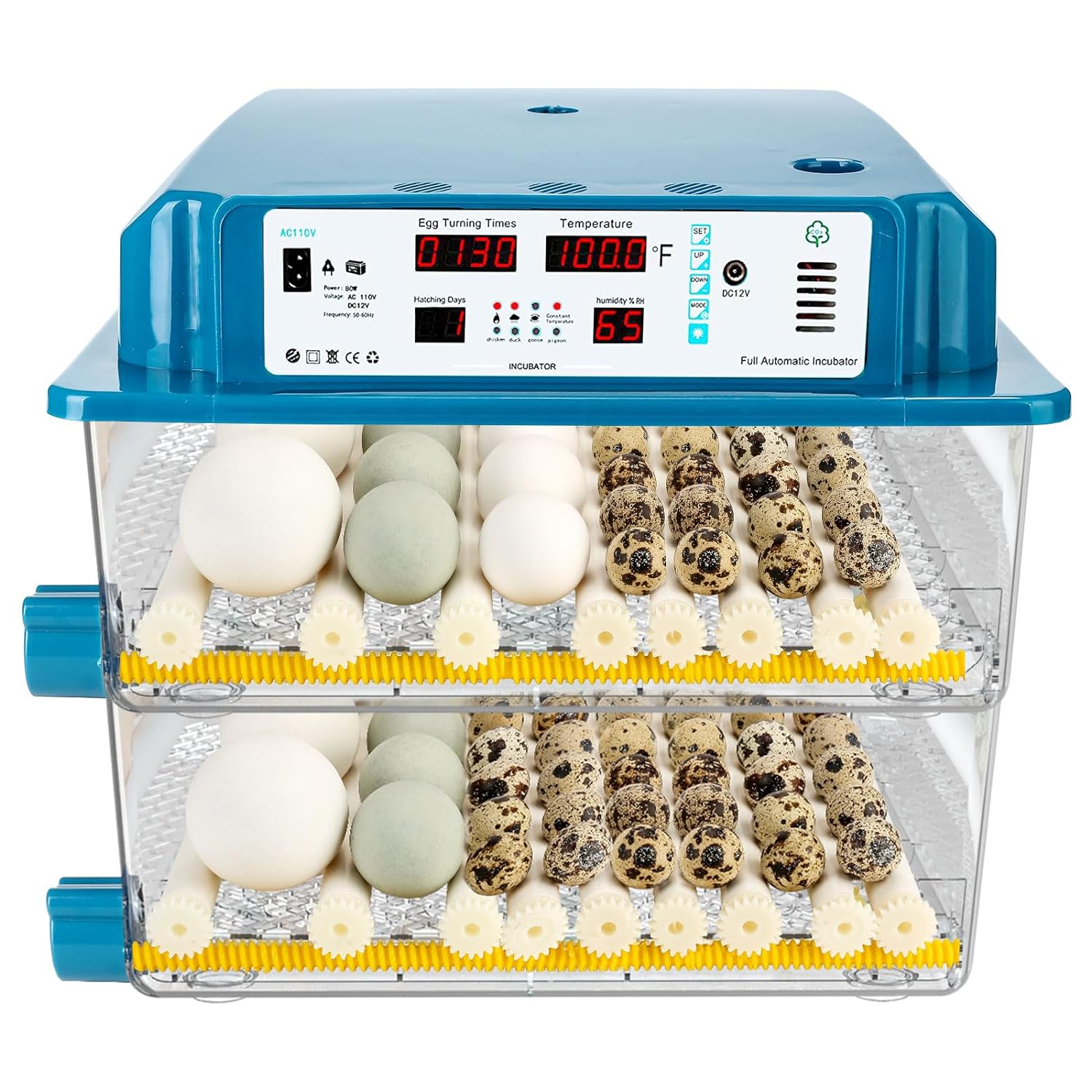 120 Egg Incubators for Hatching Eggs Automatic Temperature Control Chicken Quail Eggs Incubator Humidity Monitoring for Farm Egg Incubation