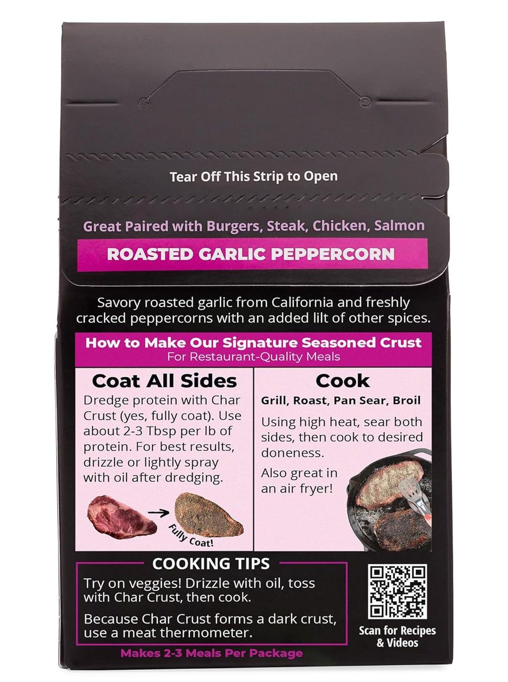 Char Crust Dry-Rub Seasoning, Roasted Garlic Peppercorn, 4-Ounce Boxes (Pack of 6)