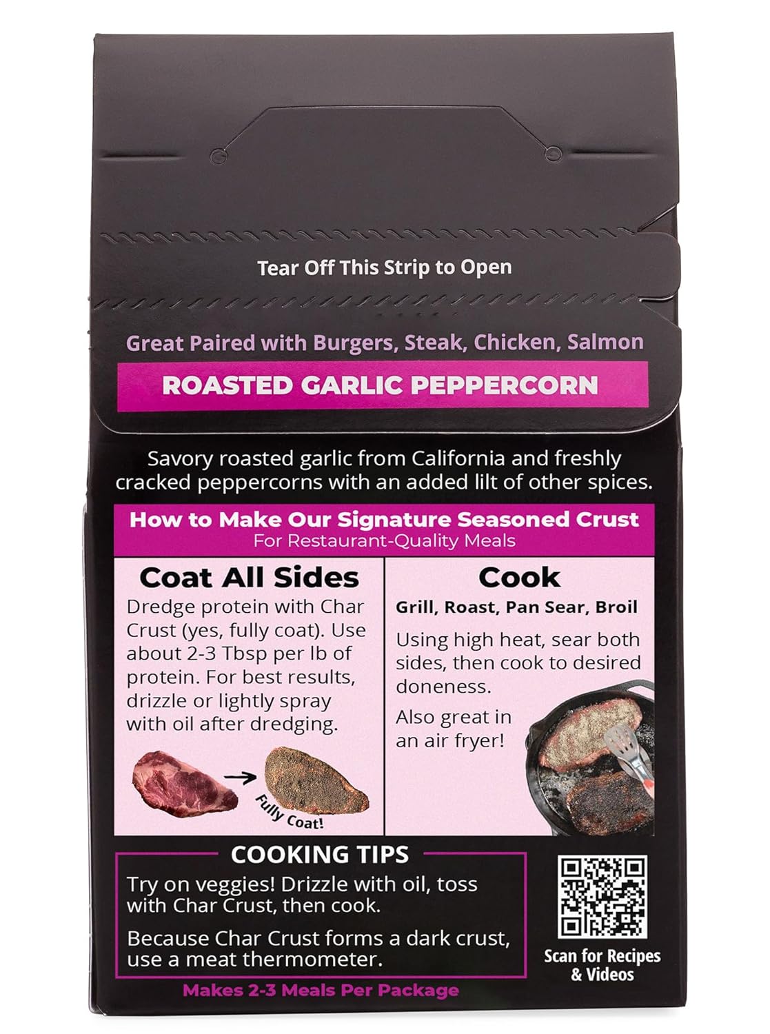 Char Crust Dry-Rub Seasoning, Roasted Garlic Peppercorn, 4-Ounce Boxes (Pack of 6)