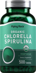Piping Rock Chlorella Spirulina Organic | 500 Tablets | Vegetarian Pills | Non-GMO, Gluten Free Supplement