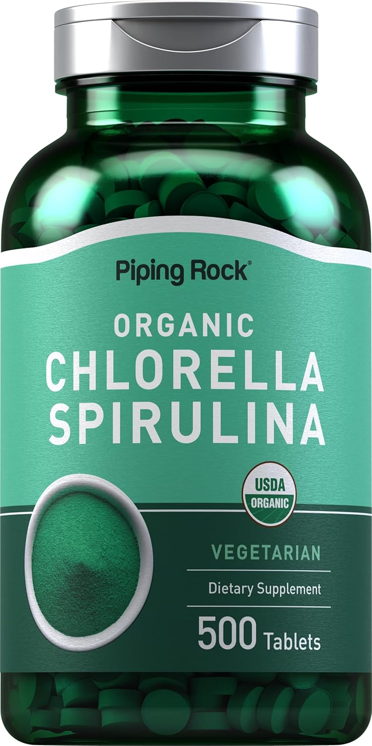 Piping Rock Chlorella Spirulina Organic | 500 Tablets | Vegetarian Pills | Non-GMO, Gluten Free Supplement