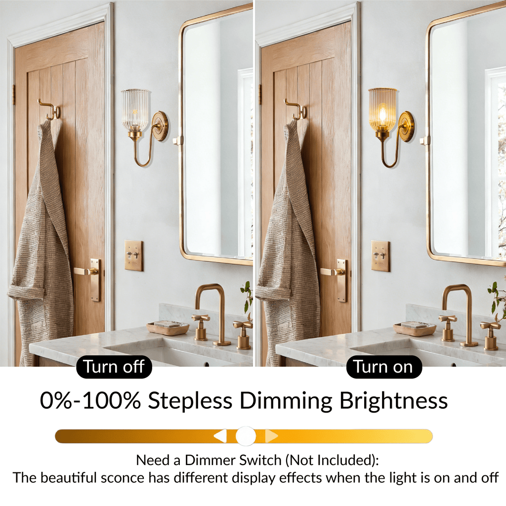 Mid Century Bathroom Vanity Wall Light Fixtures, Brass Wall Lamp with Glass Shade for Bedroom Mirror Living Room Kitchen