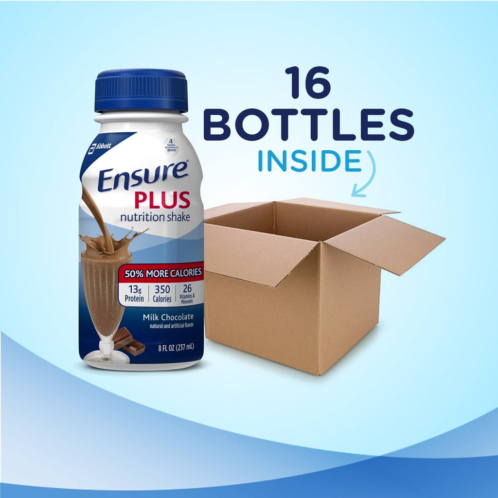 Ensure Plus Nutrition Shake with 13 grams of protein, Meal Replacement Shakes, Milk Chocolate, 8 fl oz, 16 count