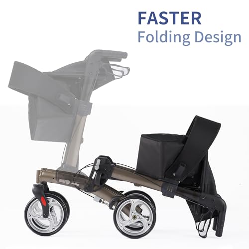 Rollator Walker for Seniors,Foldable All Terrain Rolling Walkers with Cane Holder,Aluminum Walkers with 8 inch Rubber Wheels for Seniors (Rolling Walker)